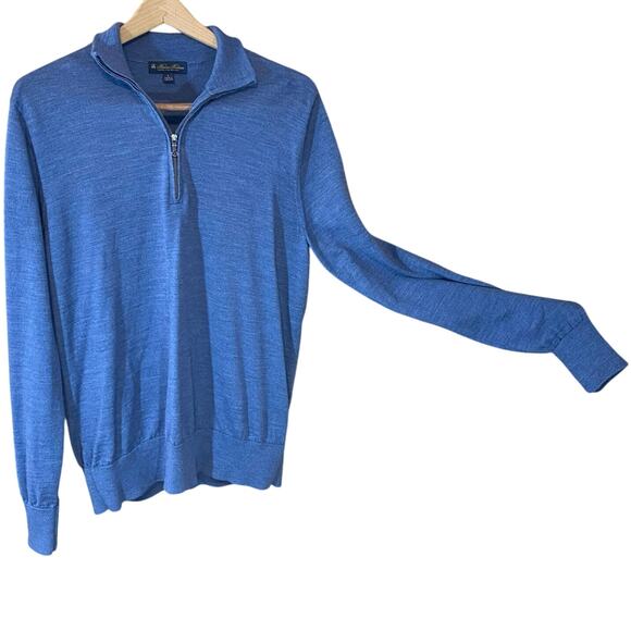 Brooks Brothers Extra Fine Merino Wool Quarter Zip Sweater Blue Large preppy - Picture 1 of 7